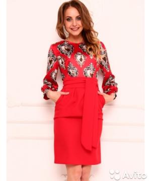 medium-Красное платье с цветным верхом сердца и поясом