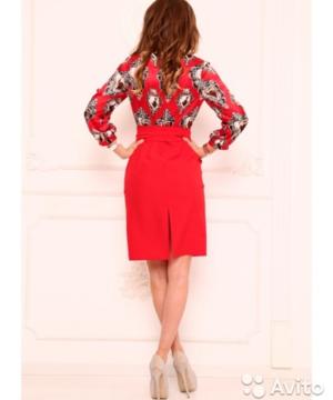 medium-Красное платье с цветным верхом сердца и поясом